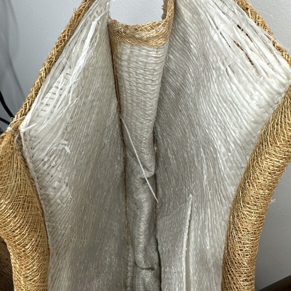 Womens Hand Bag Tote Weaved Jute Floral Vase Design Wooden Handles Summer Beach - Picture 11 of 14